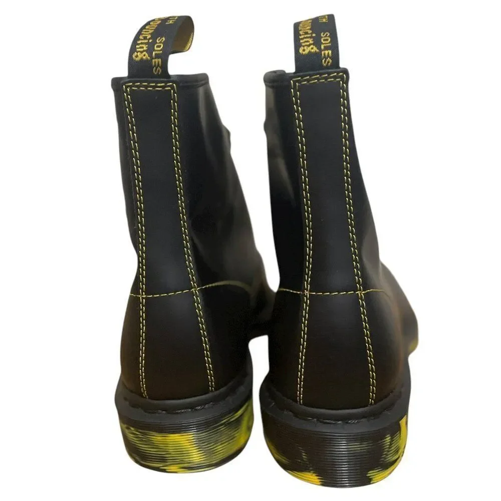 Dr. Martens 1460 marbled black yellow marbled sole leather boots NWOB Size 14